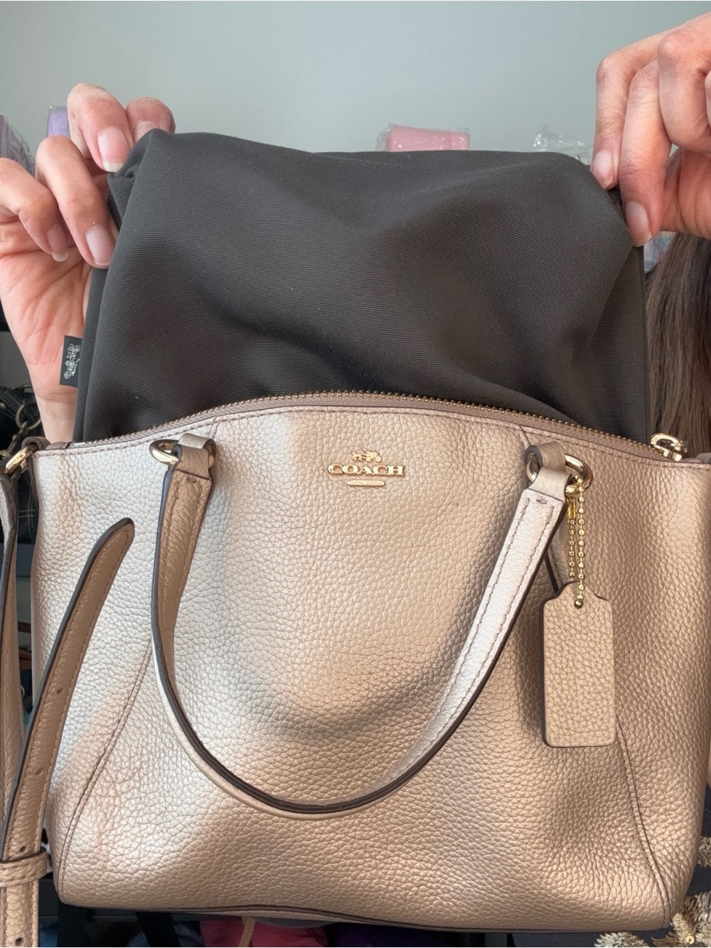 Coach Mini Kelsey Metallic leather EUC - Picture 16 of 17